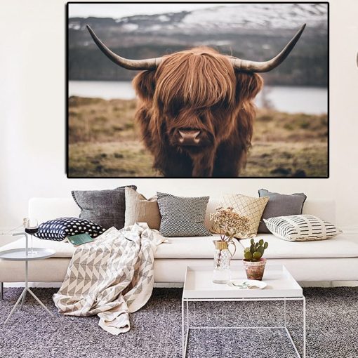 Highland Cow Wild Animals Canvas Painting Cattle Posters and Print Nordic Scandinavian Cuadros Wall Art Picture for Living Room