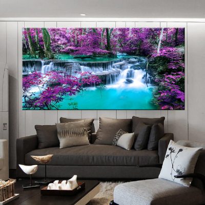 HD Prints Canvas Posters Home Decor Landscape Natural Waterfall Paintings Wall Art Scenery Picture Waterfall Modular Living Room