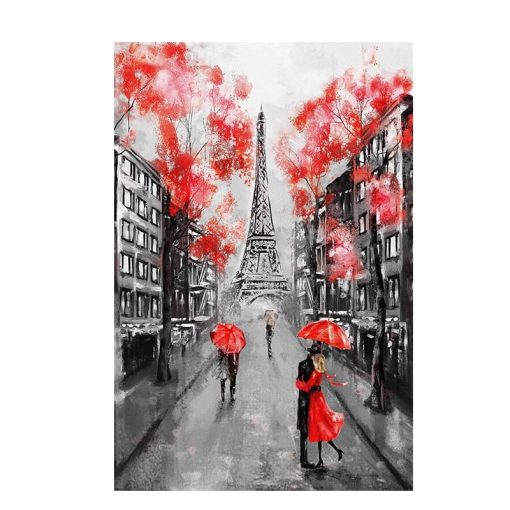 Romantic City Couple Paris Eiffel Tower Oil Painting on Canvas Art Cuadro Posters and Prints Nordic Wall Picture for Living Room