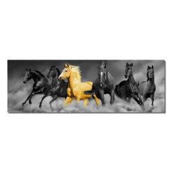 Modern God and Black Six Horses Running Oil Painting HD Print on Canvas Poster Wall Art Picture for Living Room Sofa Cuadros