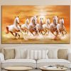 Seven Running White Horses Artistic Painting Printed on Canvas