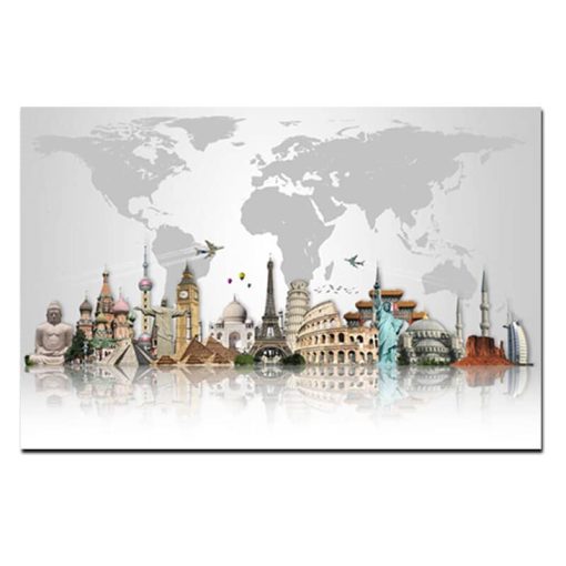 Abstract Famous Buildings Big Ben Eiffel Tower Map Modern Canvas Painting Poster Print Cuadros Wall Art Picture for Living Room