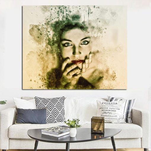 Beautiful Woman Face, Abstract Art Painting Printed on Canvas