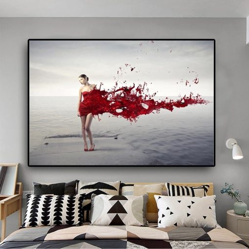 Abstract Painting Girl on the Beach Printed on Canvas