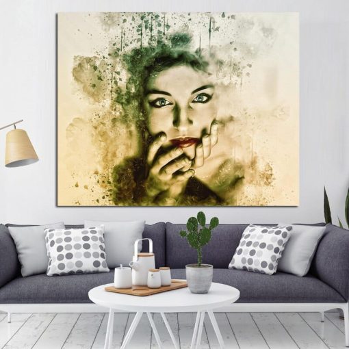 Beautiful Woman Face, Abstract Art Painting Printed on Canvas