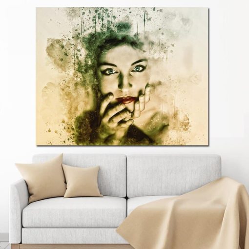 Beautiful Woman Face, Abstract Art Painting Printed on Canvas