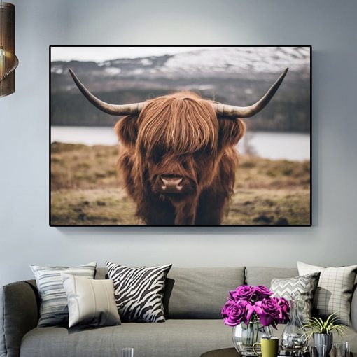 Highland Cow Wild Animals Canvas Painting Cattle Posters and Print Nordic Scandinavian Cuadros Wall Art Picture for Living Room