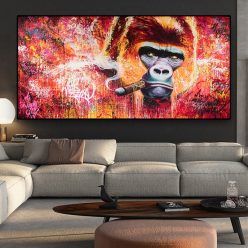 Gorilla Smoking Cigar Oil Painting Printed on Canvas