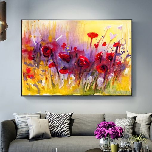 Abstract Flowers Canvas Painting Watercolor Poppy Flower Posters and Prints Wall Art Picture for Living Room Home Decor Cuadros