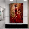 Wall Art Painting Dancing Girl in Red Dress Printed on Canvas