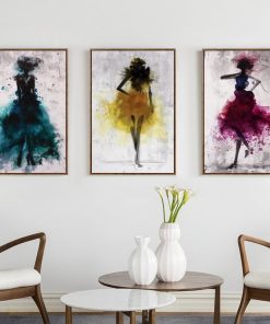 Elegant Dancing Skirt Girl Abstract Watercolor Paintings Printed on Canvas