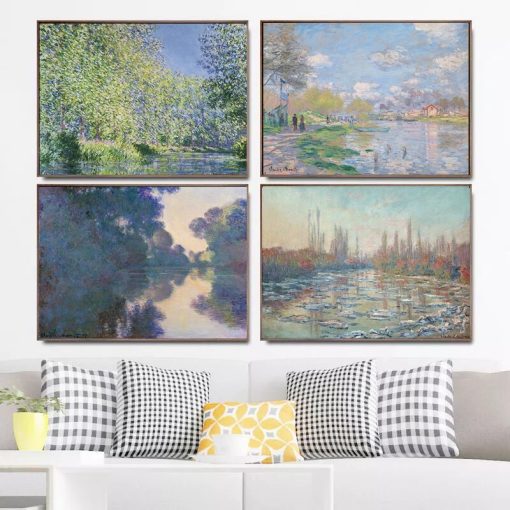 Claude Monet Seine River Canvas Painting Reproductions Poster and Print Wall Art Picture for Living Room Home Decoration Cuadros