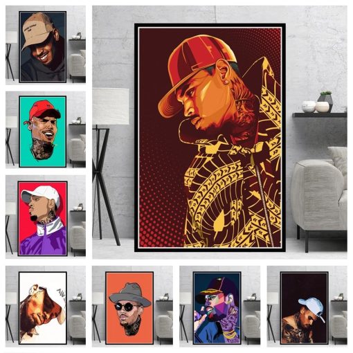 Hip Hop Rapper Music Star Chris Brown Quality Canvas Painting