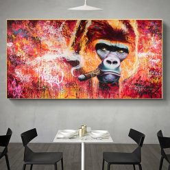 Gorilla Smoking Cigar Oil Painting Printed on Canvas