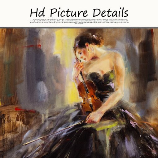 Beautiful Oil Painting Woman With Violin Printed on Canvas