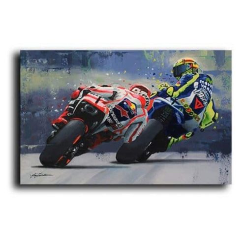 Motorcycle Racing Oil Prints Abstract Painting Printed on Canvas - Image 2