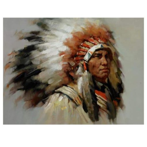 Abstract Native American Indian Feathered Portrait Canvas Painting - Image 2