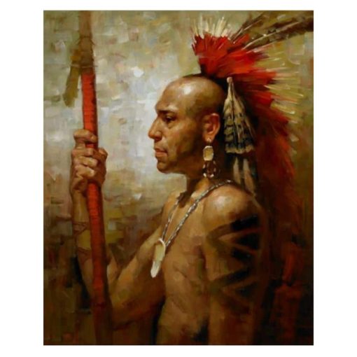 Abstract Native American Indian Feathered Portrait Canvas Painting - Image 3