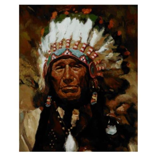 Abstract Native American Indian Feathered Portrait Canvas Painting - Image 4