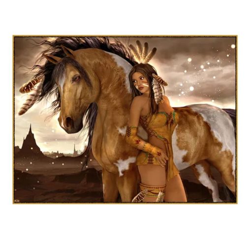 Native Indian Girl With Horse Oil Painting Printed on Canvas - Image 2