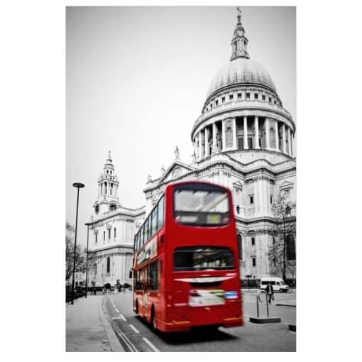 Red Telephone Box and Red Double-Decker Bus in London Printed on Canvas - Image 4