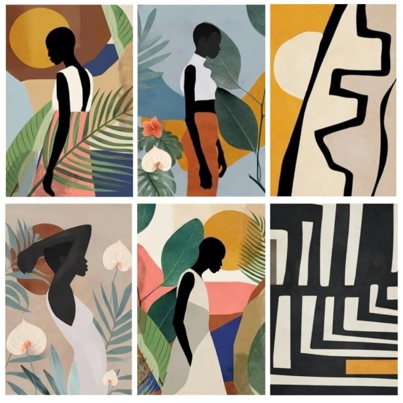 African Women in Shades of Foliage Abstract Art