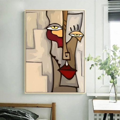 Figures Abstract Poster Blending In Face Wall Art Painting Printed on Canvas - Image 4