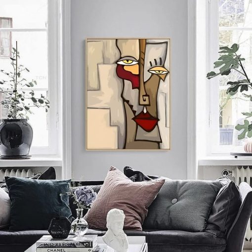 Figures Abstract Poster Blending In Face Wall Art Painting Printed on Canvas - Image 2