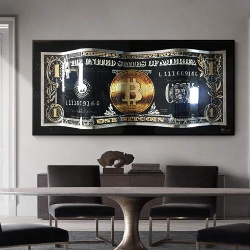 Dollar and Bitcoin Wall Art Painting Printed on Canvas - Image 2