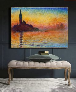 Claude At Dusk Monet Painting Water Lilies Willow Tree Oil Painting on Canvas Prints and Posters Wall Art Picture for Home Decor