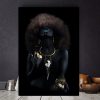 Modern Fluffy Hair African Black Women Golden Finger Oil Painting on Canvas Art Wall Posters and Prints for Living Room Decor