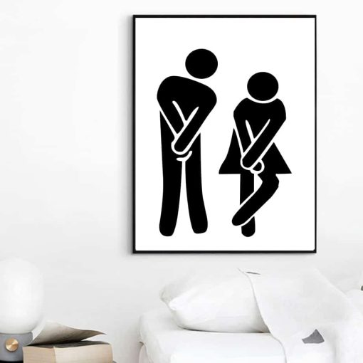 Modern Wall Art of Funny Boy and Girl WC Sign Printed on Canvas