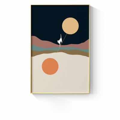 Nordic Abstract Creativity Mountain Landscape Canvas Painting Cat Theme Art Prints and Poster Wall Picture for Living Room Decor