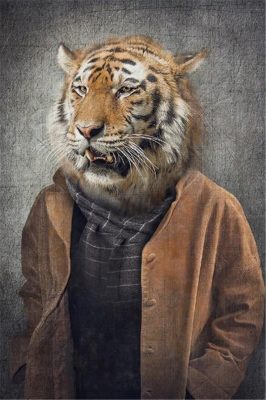 Nordic Vintage Art Animals in Human Clothes Canvas Paintings On the Wall Art Posters And Prints Tiger In Suit Canvas Pictures