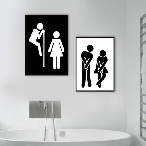 Modern Wall Art of Funny Boy and Girl WC Sign Printed on Canvas