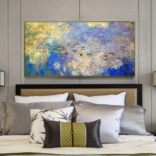 Claude At Dusk Monet Painting Water Lilies Willow Tree Oil Painting on Canvas Prints and Posters Wall Art Picture for Home Decor