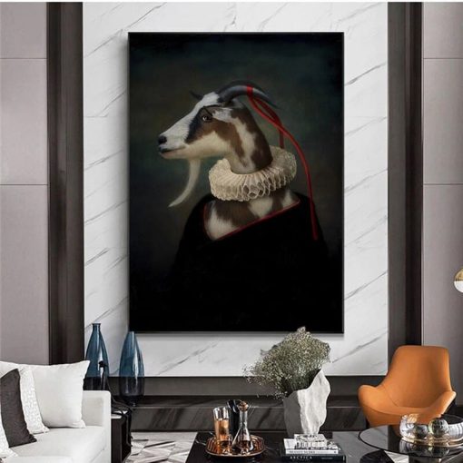 Earl of the Goat Classical Canvas Paintings On the Wall Art Posters And Prints Mr. Goat In a Suit Canvas Picture Home Wall Decor