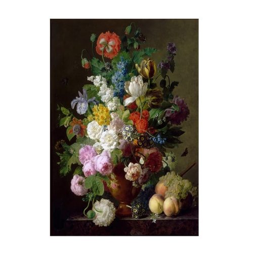 Vase of Flowers Grapes and Peaches by Jan Frans van Dael