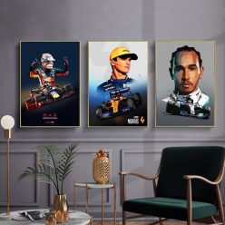 Car Racers F1 Ayrton Senna, Charles Leclerc, Kimi Raikkonen, Lando Norris, Lewis Hamilton, Max Verstappen, Michael Schumacher and Mika Hakkinen, Painting Printed on Canvas