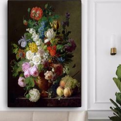 Vase of Flowers Grapes and Peaches by Jan Frans van Dael Printed on Canvas