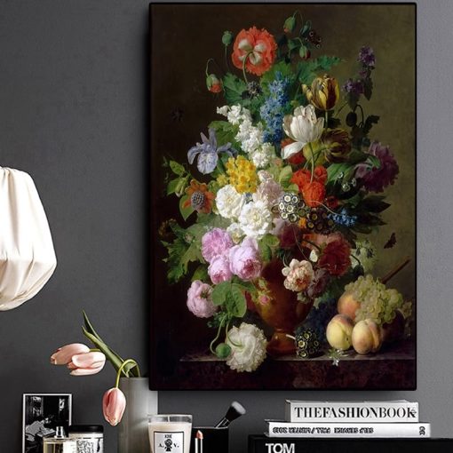 Vase of Flowers Grapes and Peaches by Jan Frans van Dael Printed on Canvas