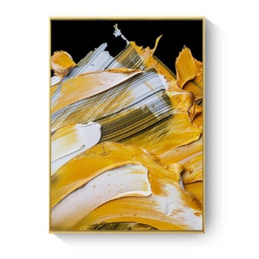 White & Yellow in Black Background Modern Abstract Painting Printed on Canvas - Image 2