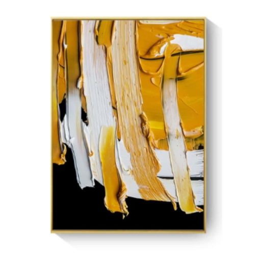 White & Yellow in Black Background Modern Abstract Painting Printed on Canvas - Image 3