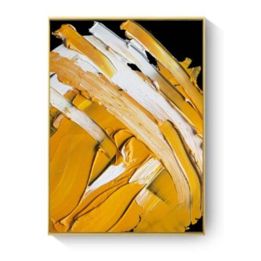 White & Yellow in Black Background Modern Abstract Painting Printed on Canvas - Image 4