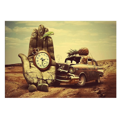 Rusty old car clock hand animals