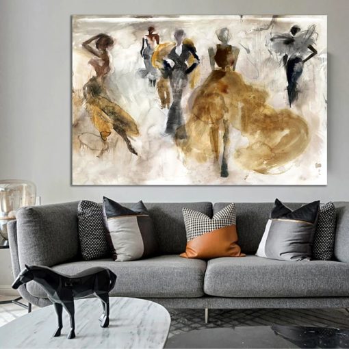 Abstract Oil Painting with Dancing People Printed on Canvas - Image 3