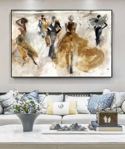 Abstract Oil Painting with Dancing People Printed on Canvas