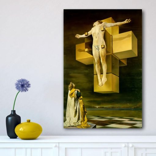 Crucifixion Corpus Hypercubus Painting by Salvador Dalí Printed on Canvas