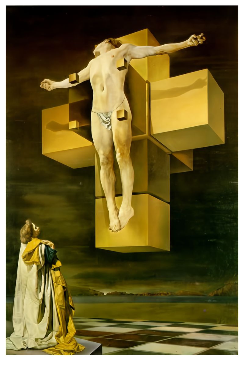 Crucifixion Corpus Hypercubus Painting by Salvador Dalí Printed on Canvas