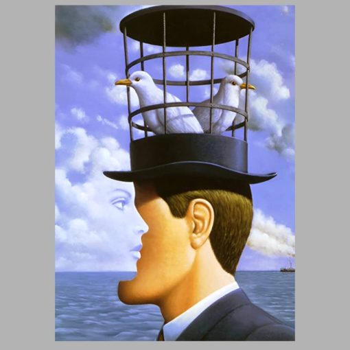 Classic Hat Painting in René Magritte Style Printed on Canvas - Image 3